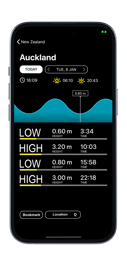 tides app screenshot showing on iPhone